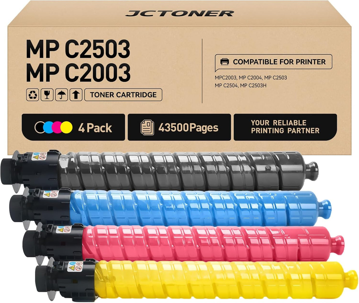 MP C2003 C2503 High Yield Toner Cartridge Set 4-Pack Black Cyan Magenta Yellow Replacement for Ricoh 841918 841921 841920 841919 Toner Aficio C2003 C2503 C2004 C2504 C2004ex C2504ex Laser Printer Ink
