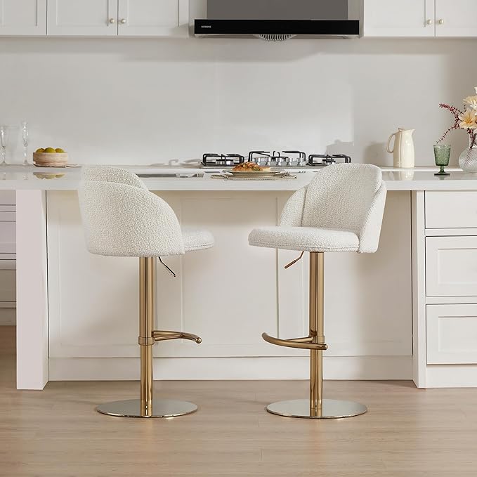 CHITA Adjustable Bar Stools Set of 2, Swivel Counter Height Stools with Stainless Steel Base for Bar, Kitchen Island, Dining Room, Gold