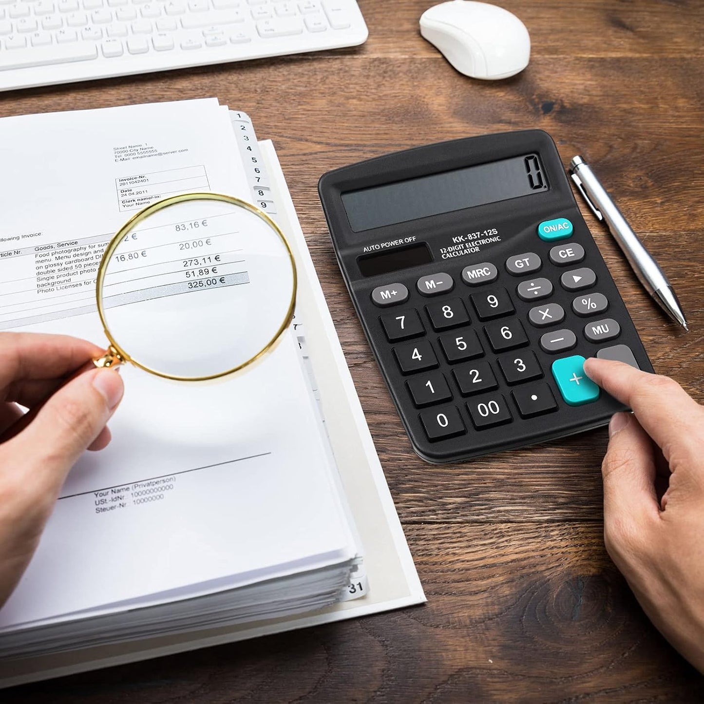 Konohan 8 Pieces 12-Digit Calculator, Solar Basic Desktop Calculator Large Display Electronic Dual Power Handheld for Home Office School(Black)