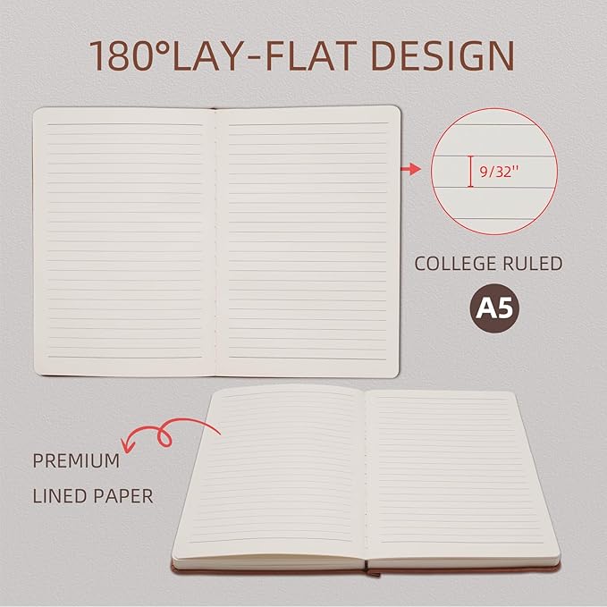 Lined Notebook Journal for Women Men 320 Pages A5 Hardcover Leather with Pen Holder College Ruled Journals for Work Note Taking Travel School Pink