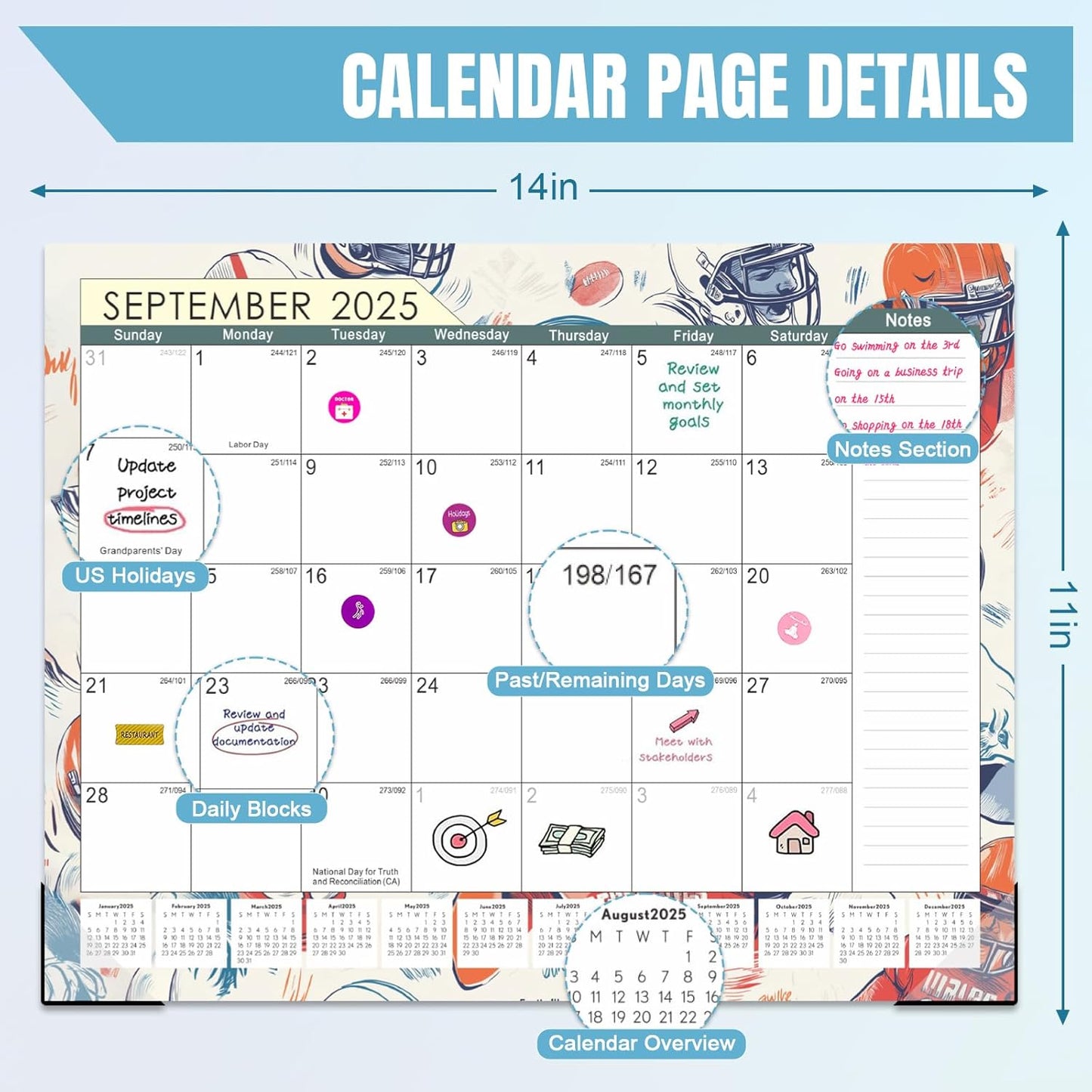 Gannyfer Desk Calendar 2025-2026, 18 Months Fridge Calendar - Large 14" x 11" Desktop/Wall Monthly Calendar, July 2025 - Dec 2026, Personal Planner for Home, School, Office(3 Stickers)