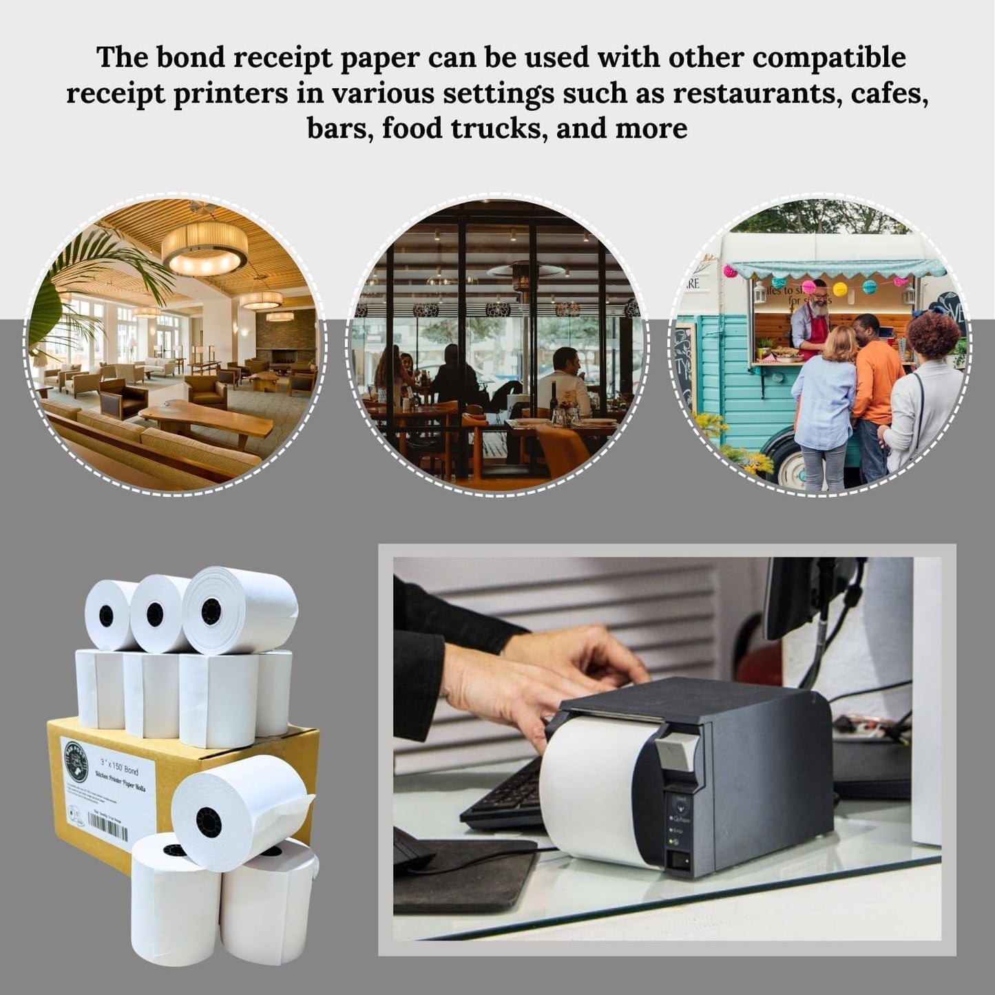 Bright White 3" x 150' 1-Ply Bond Receipt Paper Rolls (12 Rolls)