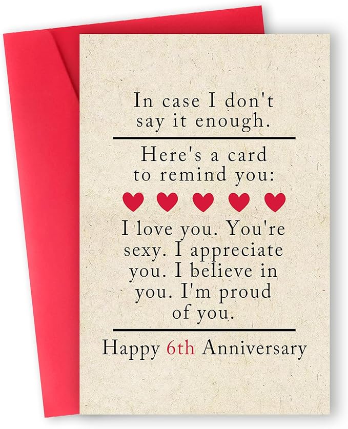 6 Year Anniversary Card Gifts for Him Her,Happy 6th Anniversary Card for Woman Men,Iron Anniversary Card Gifts for Husband Wife,6th Wedding Anniversary Card