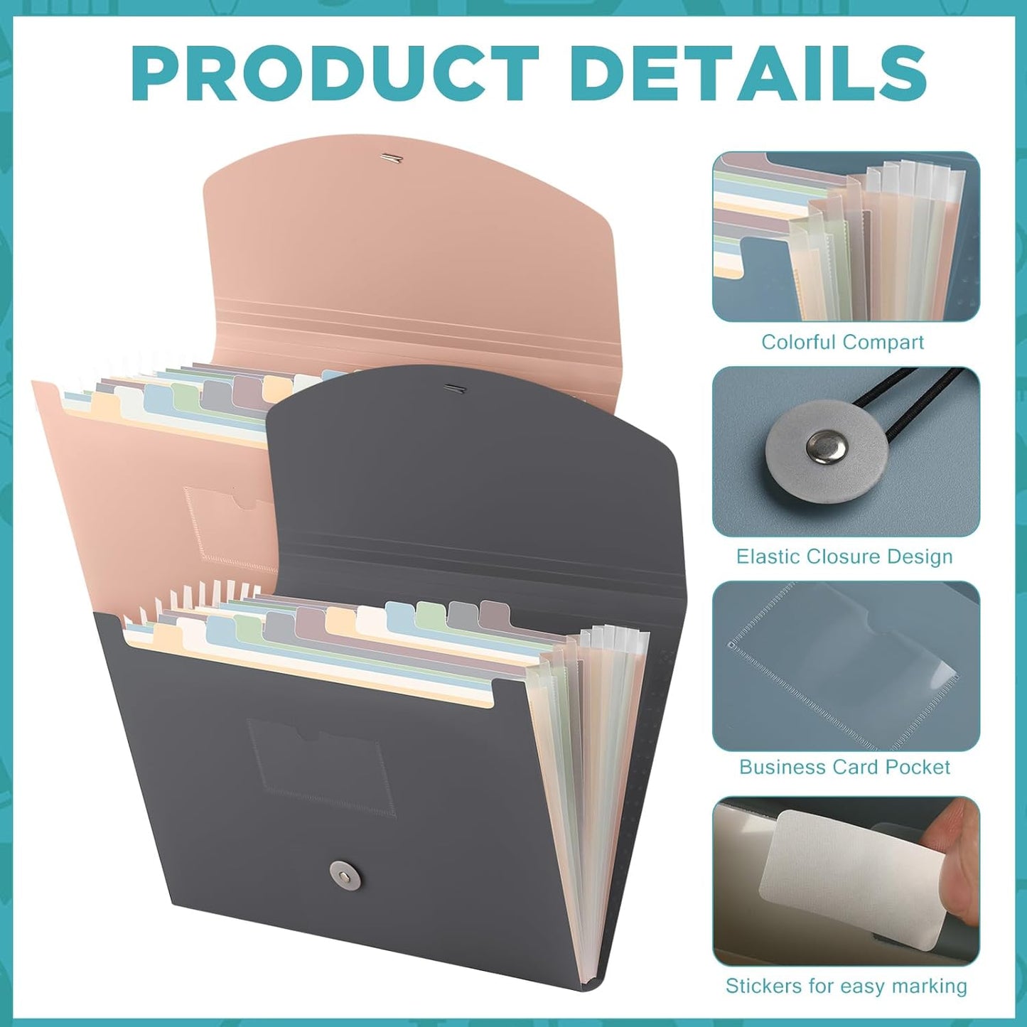 Harloon 4 Pcs Expanding File Folder 13 Pockets File Organizer with Labels A4 Letter Size Receipt Document Organizer Plastic Expandable Filing Folders for Office, Classroom, Home (Morandi Color)