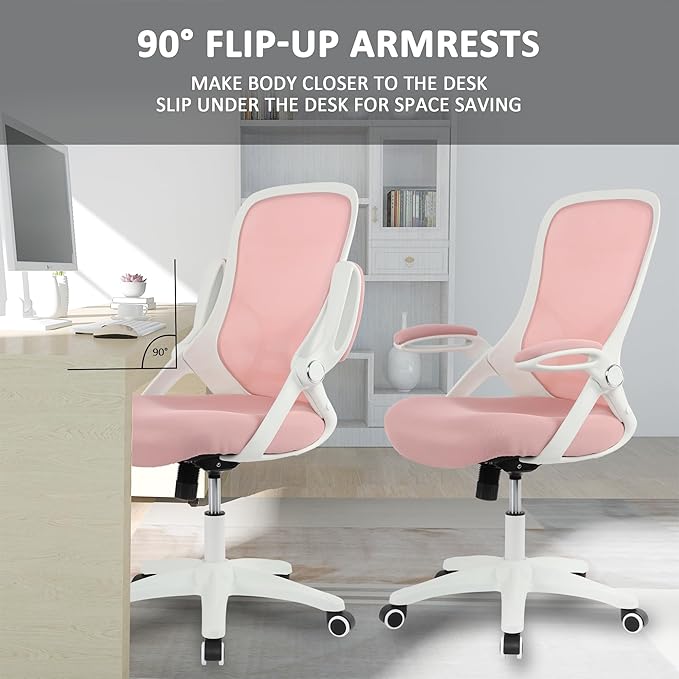 HYLONE Office Chair Ergonomic Desk Chair with Adjustable Armrests, Mesh Executive Chair, Home Office Computer Chairs for Long Hours(Pink)