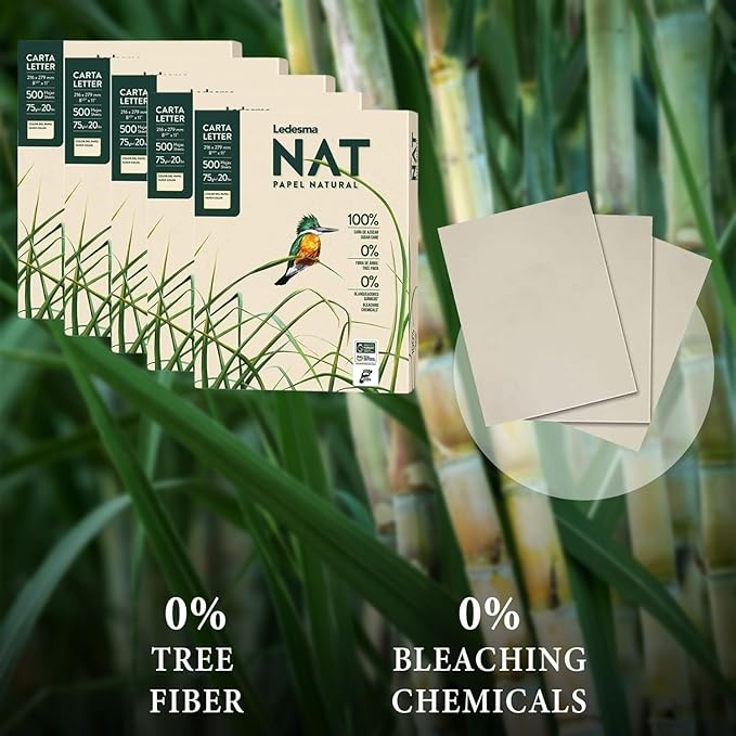 Letter Size 8.5"x11" Sugarcane Pulp Printer Paper - 75 GSM, Unbleached Paper Multipurpose Copy Printer Paper - for All Office & Photocopy Printers, Designs, Crafts (5 Ream)