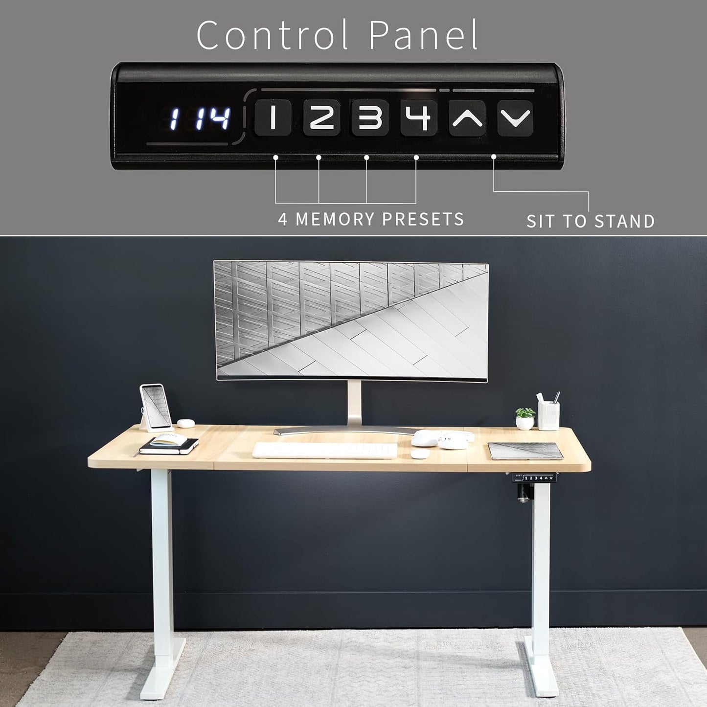 VIVO Electric 60 x 30 in Standing Desk, Memory Height Adjustment, 1B Series, Light Wood Top White Frame, DESK-KIT-1W6C-30