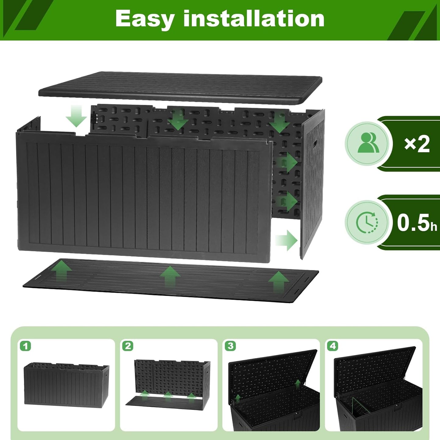 320 Gallon Outdoor Storage Box Waterproof, Extra Large Plastic Outside Deck Box Weatherproof, Resin Patio Storage Bin with Lock and Lids for Pool Equipment, Cushion