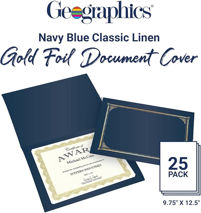 Classic Linen Document Covers, 12.5” x 9.75”, Navy Bue (25 Pack)