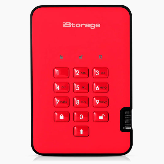 iStorage diskAshur2 HDD 2TB Red | Secure portable hard drive | Password protected | Dust & water resistant | Hardware Encryption
