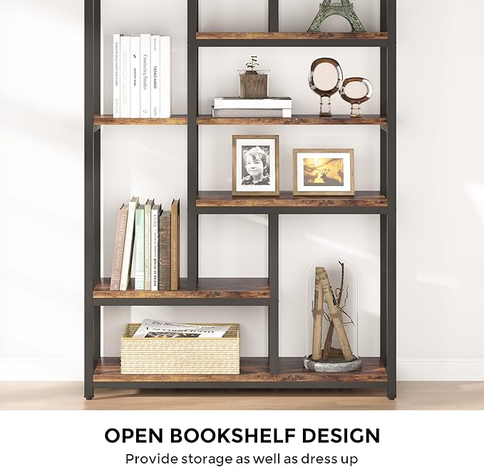 Tribesigns 79 Inch Extra Tall Bookshelf, 7-Tier Vintage Bookcase, Industrial 10-Shelf Open Storage Shelves Display Shelves Organizer for Home Office