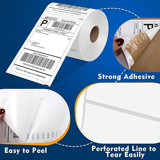 L LIKED 220 PCS 4"x 6" Direct Thermal Labels White Perforated Shipping Label, Compatible with DYMO 4XL 1744907,Zebra, Rollo, Jadens, Nelko, 220 Labels per Roll, 1 Roll