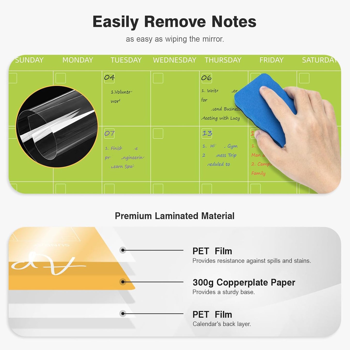 Ospelelf Undated Wall Calendar Dry Erase 12 Month, 12" x 17" Laminated Calendar Monthly Office Calendar 2025, 12 Sheets