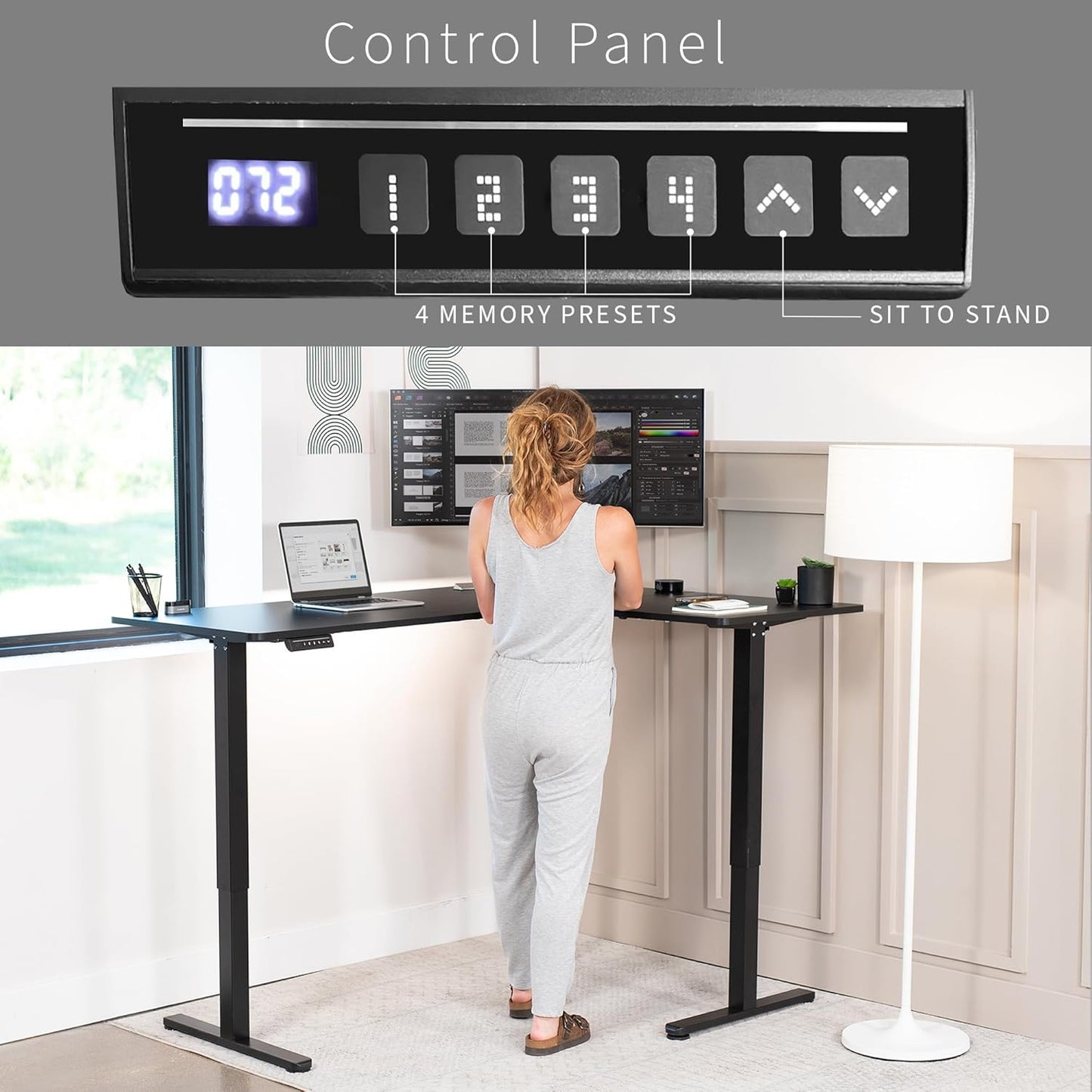 VIVO Electric Corner L-Shaped 63 x 47 in Standing Desk, Memory Height Adjustment, Black Top Black Frame, DESK-E3CTB-47