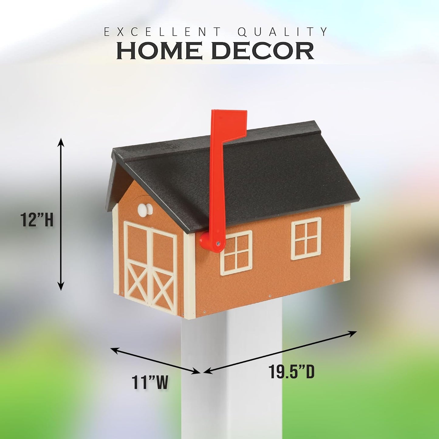Peaceful Classics Poly Mailbox- Durable, Weather-Resistant Amish Craftsman Mailboxes for Outside Uses Like Front Yard and Road Side- Long-Lasting, Decorative, Modern Mailbox (Cedar with White Trim)