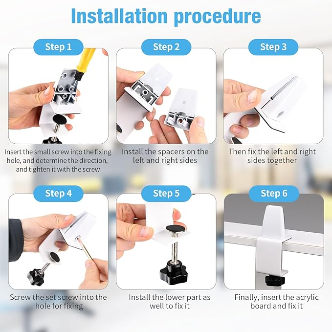 Desk Divider 4 Pcs Desk Privacy Panel 23.6''L x 15.8W'' Office Partitions Grey Acrylic Panel Pack of 4 Desk Divider Partition with Adjustable Universal Base