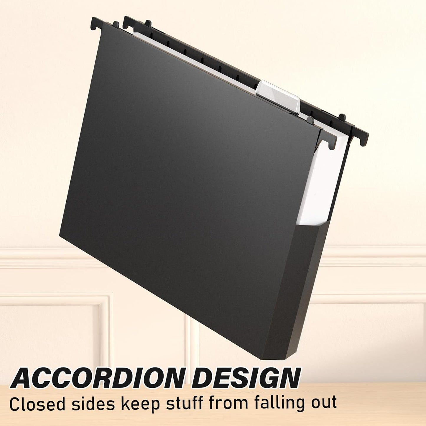 Ansook Extra Capacity Plastic Hanging File Folders Letter Size, 2" Expanding Accordian Pocket with Black Insert Gasket, Heavy Duty for Filing Cabinet, Colored File Hang Folders Organizer, 6 Pack