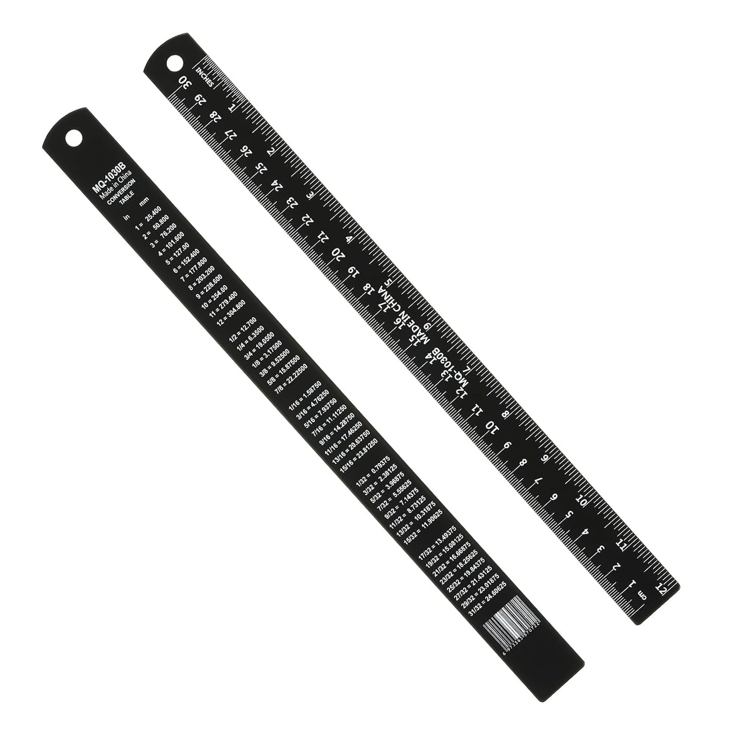 PATIKIL 30cm/12 Metal Ruler, 2 Pack Aluminum Alloy Rulers with Centimeters, Millimeters, Inches and Conversion Table Straight Edge Ruler for Writing Machinist Drafting, Black