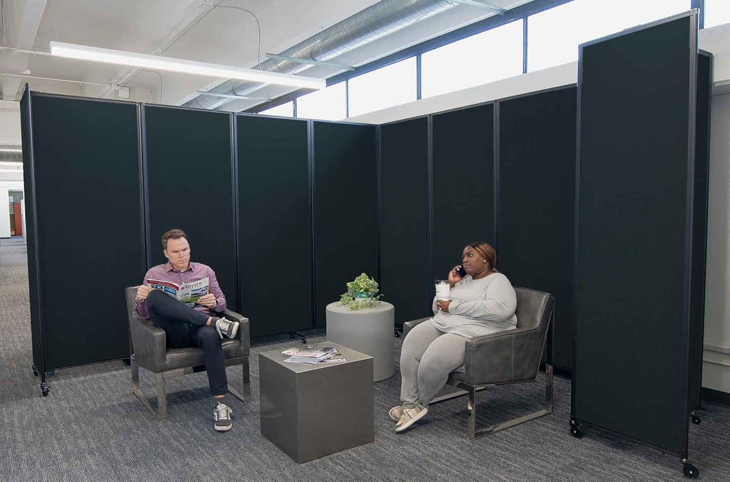 Versare Room Divider 360 Portable Wall Partition | Folding Panels | Large Freestanding Divider | Locking Wheels | Temporary Room Separator | 25' x 7'6'', Blue Spruce