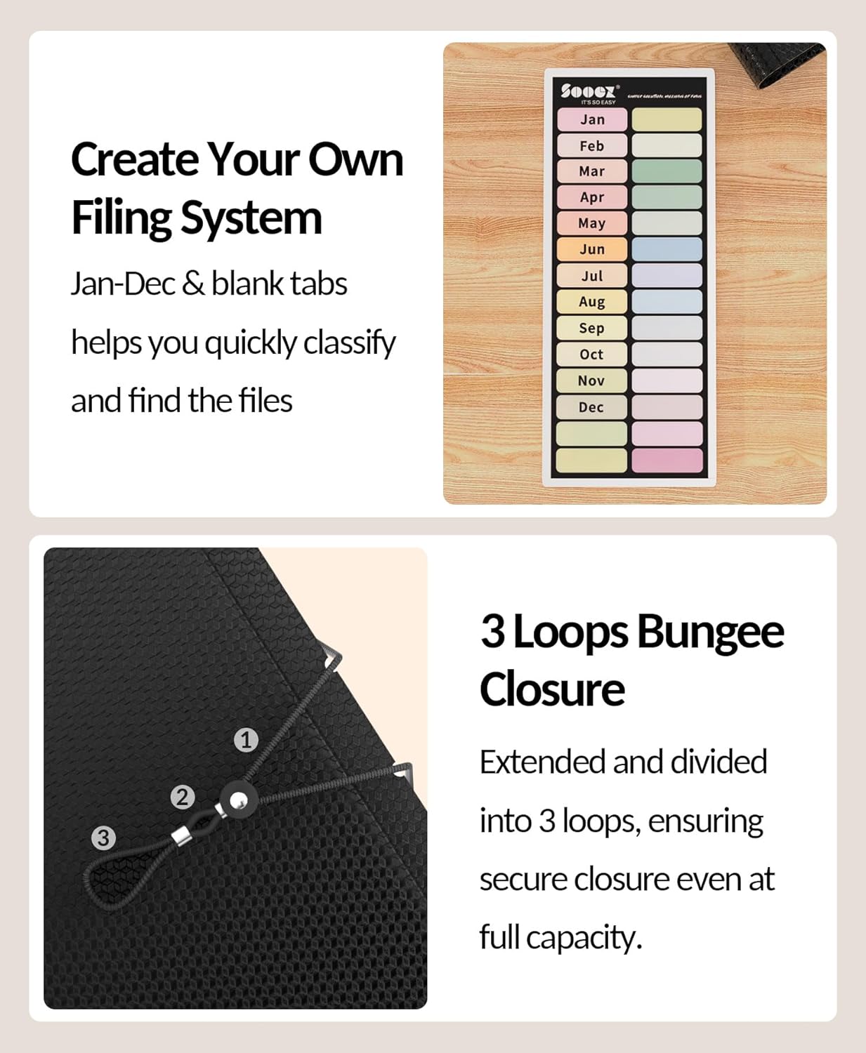 Sooez Upgraded Accordion File Organizer, Expanding File Folder with Deeper 12 Pockets - Never Cover Up Index Tabs, Monthly Bill Paper Receipt Document Organizer, Letter A4 Size for Home Office School