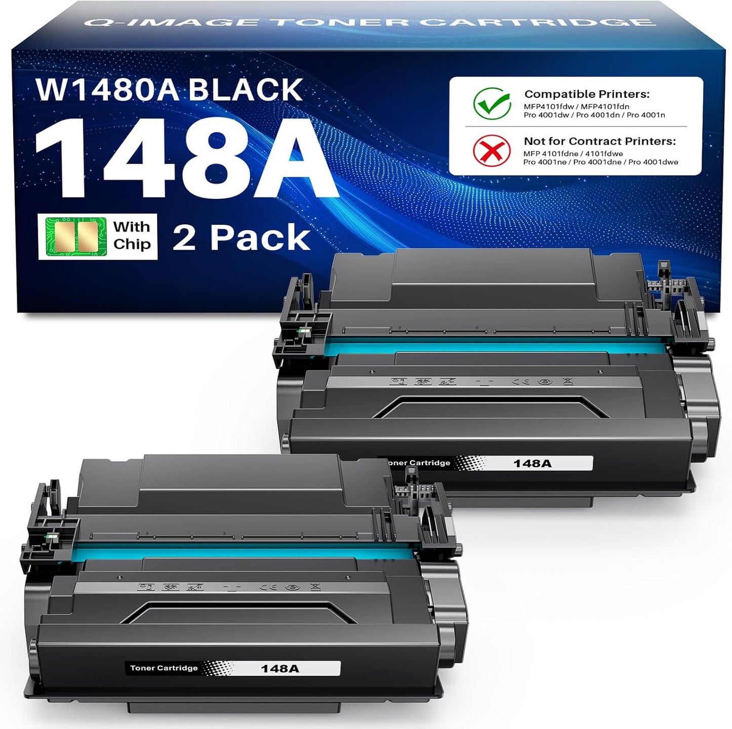 148A Toner Cartridge (with Chip) Compatible Replacement for HP 148 A 148X W1480A W1480X High Yield Black Toner Cartridge Use with Laserjet Pro 4001n 4001dn 4001dw MFP 4101fdw 4101fdn(2-Pack)