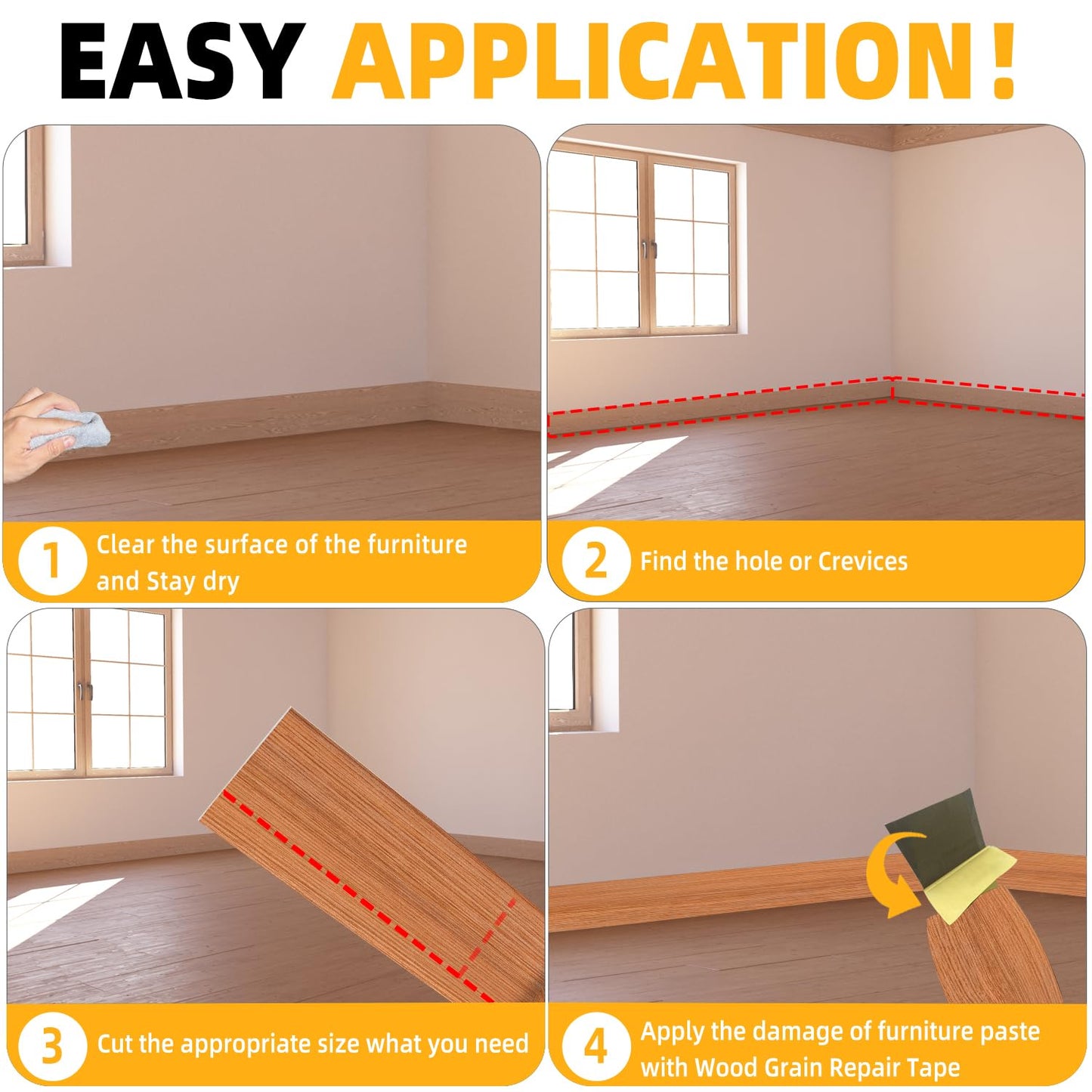 GSCIT Club Wood Grain Repair Tape, 2.4 inch X 100ft Self Adhesive Red Oak Grain Repair Patch for Tables, Chairs, Baseboards, Doors, Windows, Floors, Handicraft DIY.