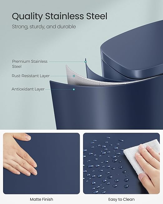 SONGMICS 13 Gallon (50 L) Trash Can, Stainless Steel Kitchen Garbage Can, Recycling or Waste Bin, Soft Close, Step-On Pedal, Removable Inner Bucket, Midnight Blue ULTB050L01