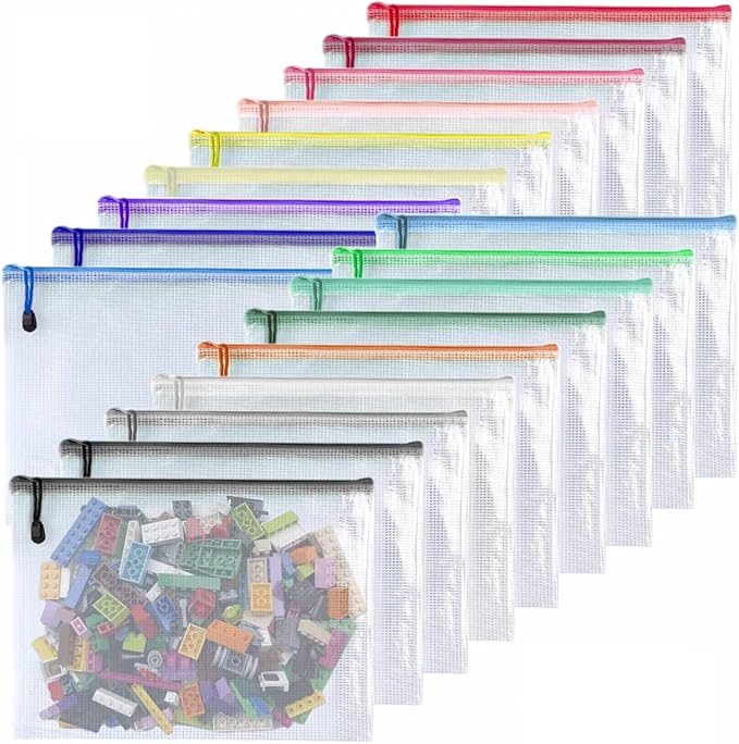 Oaimyy-18 Pcs, Large Mesh Zipper Pouch Document Folders Bag Plastic Zip File Folders for Office Supplies,Travel,Puzzles Games Organizing Storage,Classroom Board Game Organization (9 * 12, inches)