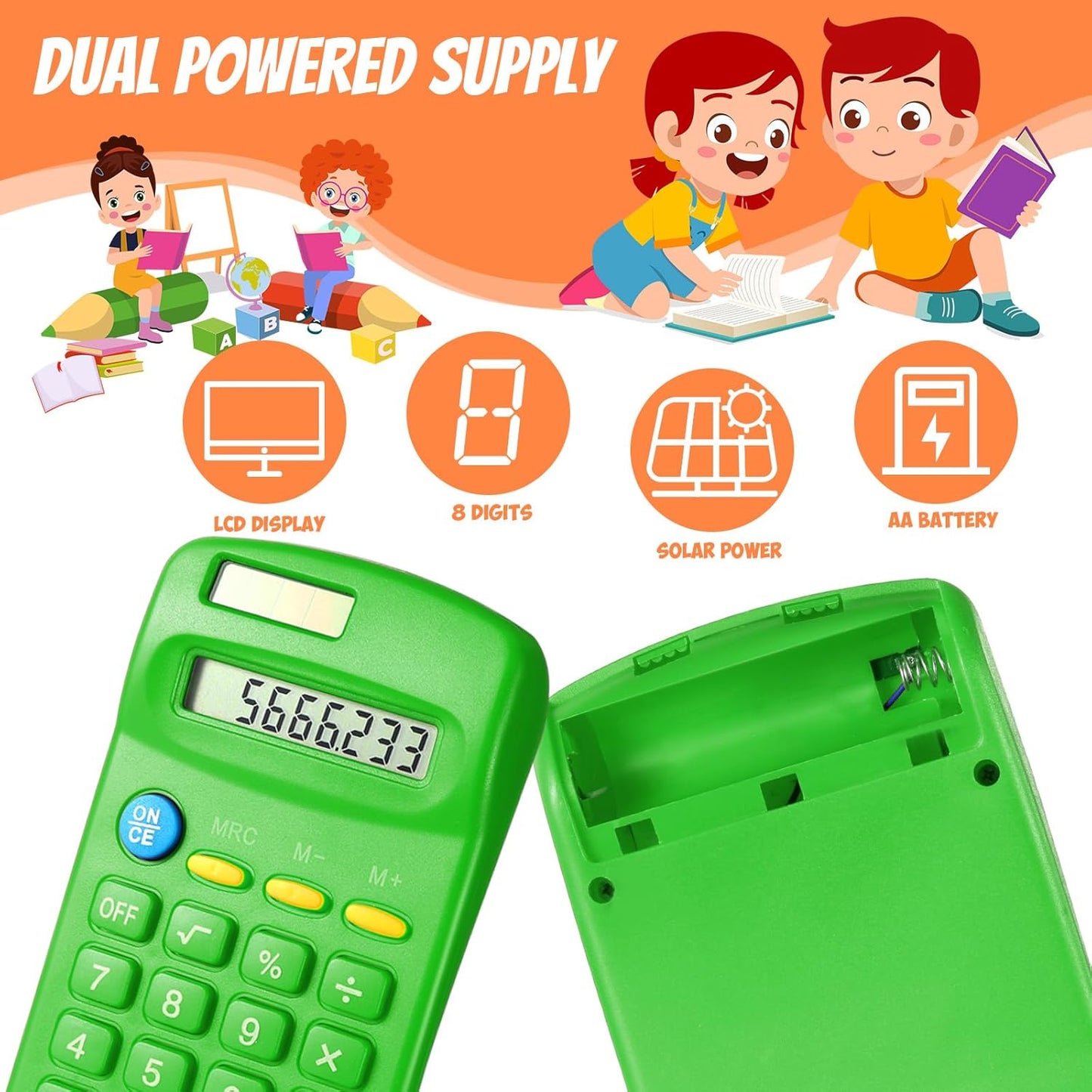 24 Pieces Basic Calculators for Students Small Pocket Size 8 Digit Display Mini Calculators Dual Powered Handheld for School Desktop Home(Green)