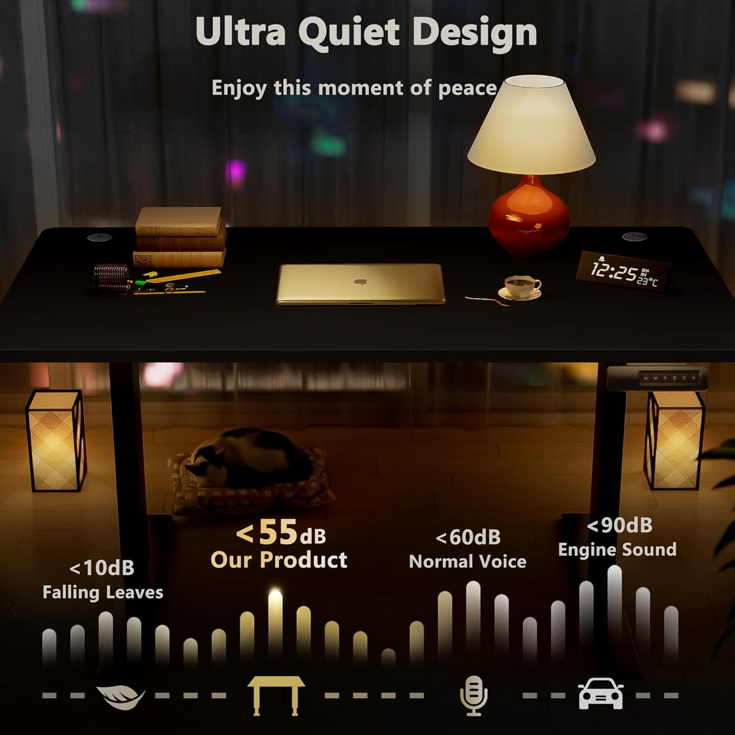 Himimi Electric Standing Desk 55 x 24 inch for Home Office,Sit-Stand Adjustable Desk with Memory Presets,Height Adjustable Desk for Gaming/Working,Free Hook, Lockable Wheels,Mouse Pad,Black