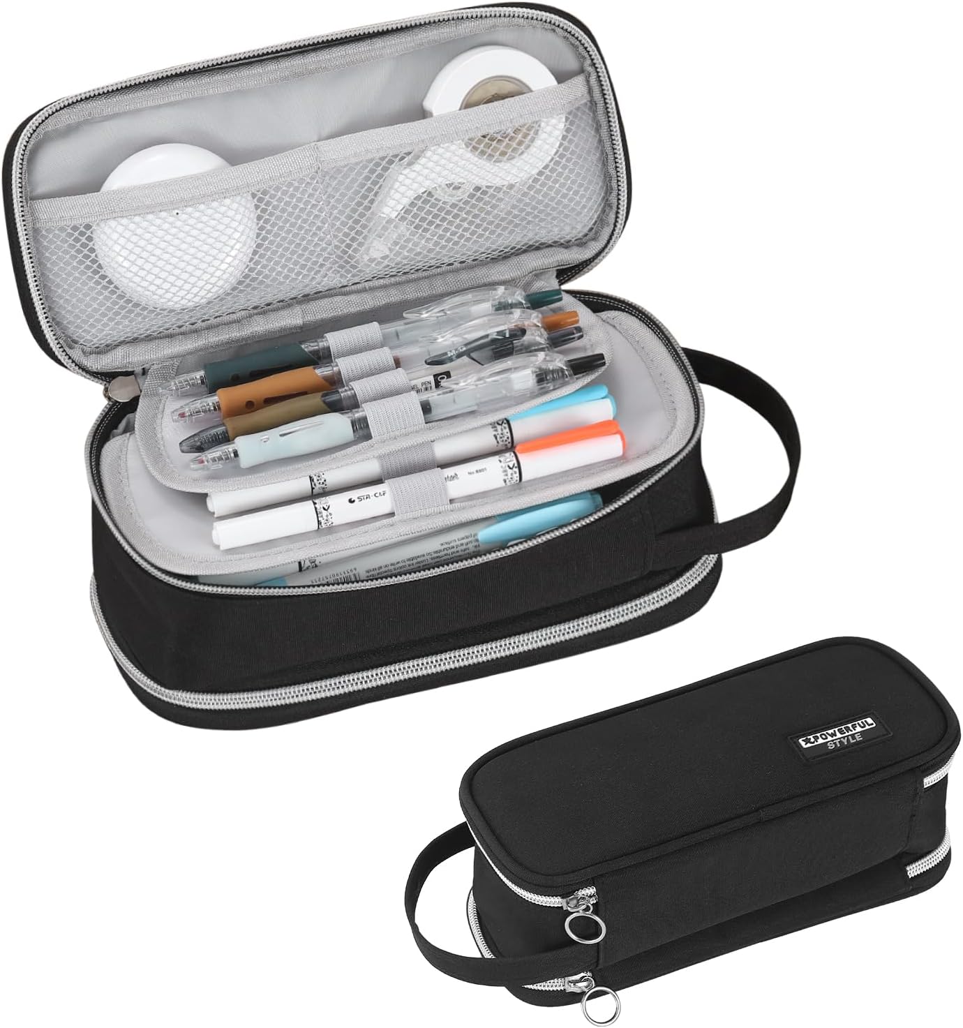 Pencil Case Large Zipper Pencil Pouch for Girls Kids Teens Adults Aesthetic Pencil Bag Stationery Organizer Pencil Case with Handle for School Black