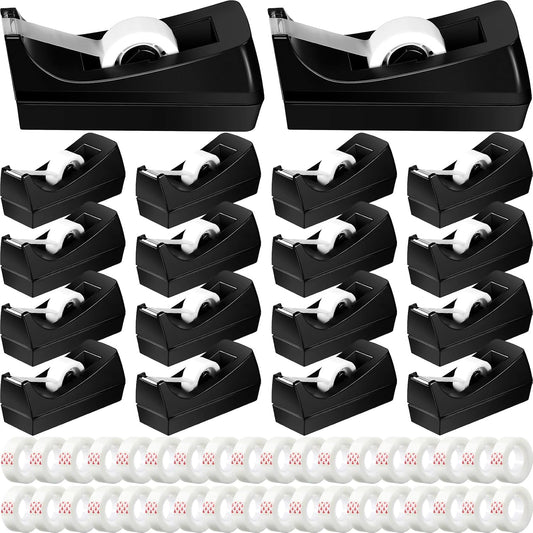Yahenda 18 Pack Desktop Tape Dispenser Non Skid Base with 0.7 x 985 Inches Invisible Tape Refills Bulk Weighted Roll Dispenser for Office Home School