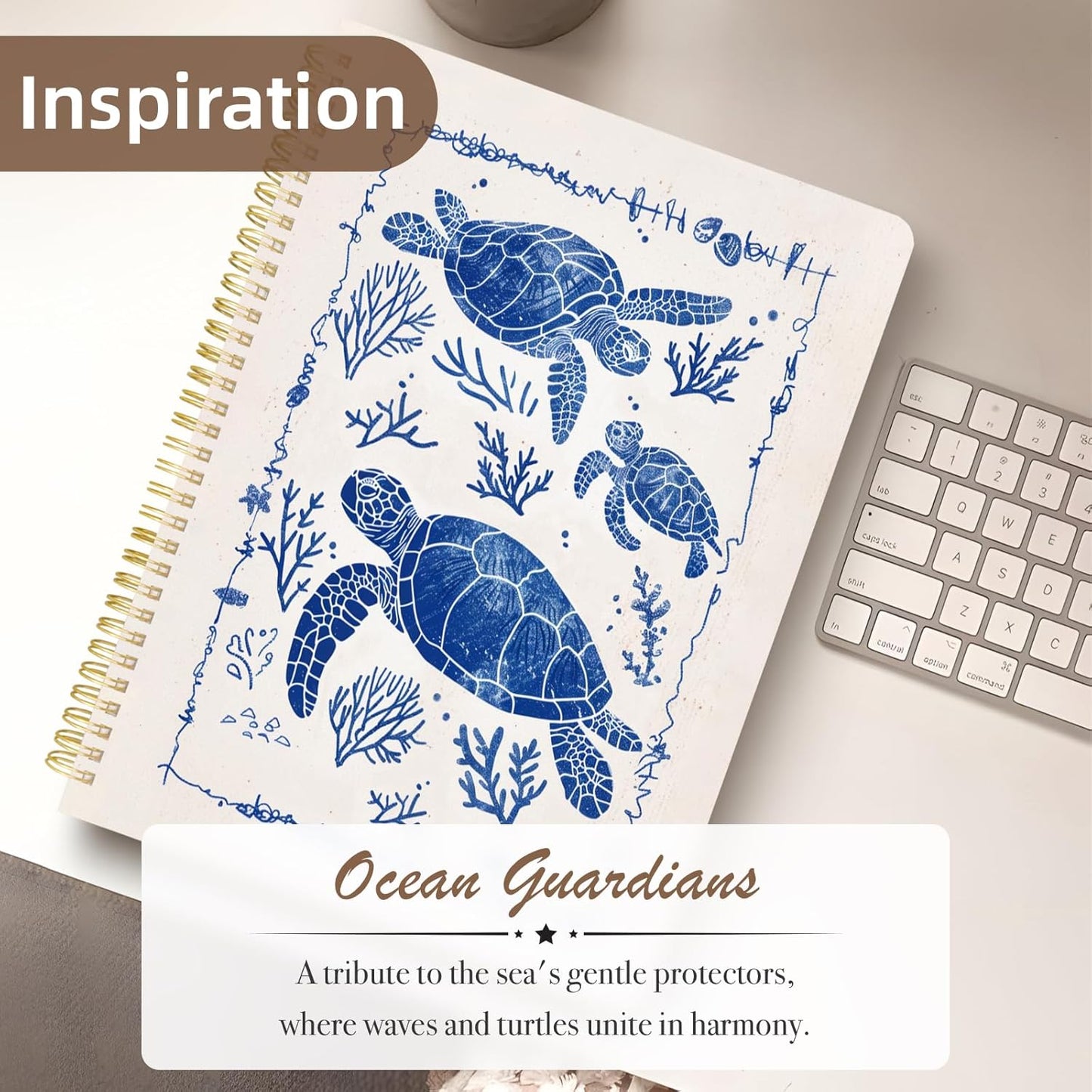 Cute Spiral Notebook journal A4 Aesthetic Pretty Design for Women Girls Kawaii with Pocket, 8.5 x 11 inch, Graph, Turtle