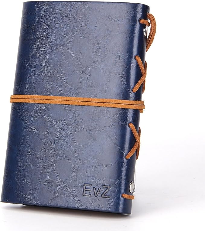 EvZ Leather Writing Journal Notebook, 5 Inches Vintage Nautical Spiral Blank String Diary Notepad Sketchbook Travel to Write in, Unlined Paper, Retro Pendants, Classic Embossed, Dark Blue
