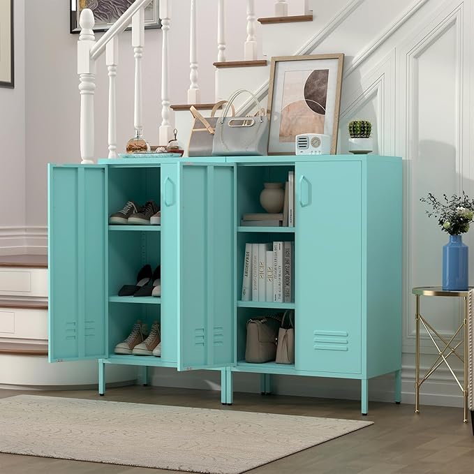Locker Cabinet,Morden Locker Storage Cabinets with Legs,2 Doors Sideboard with Adjustable Shelves for Living Room,Kitchen Pantry,Office,Blue