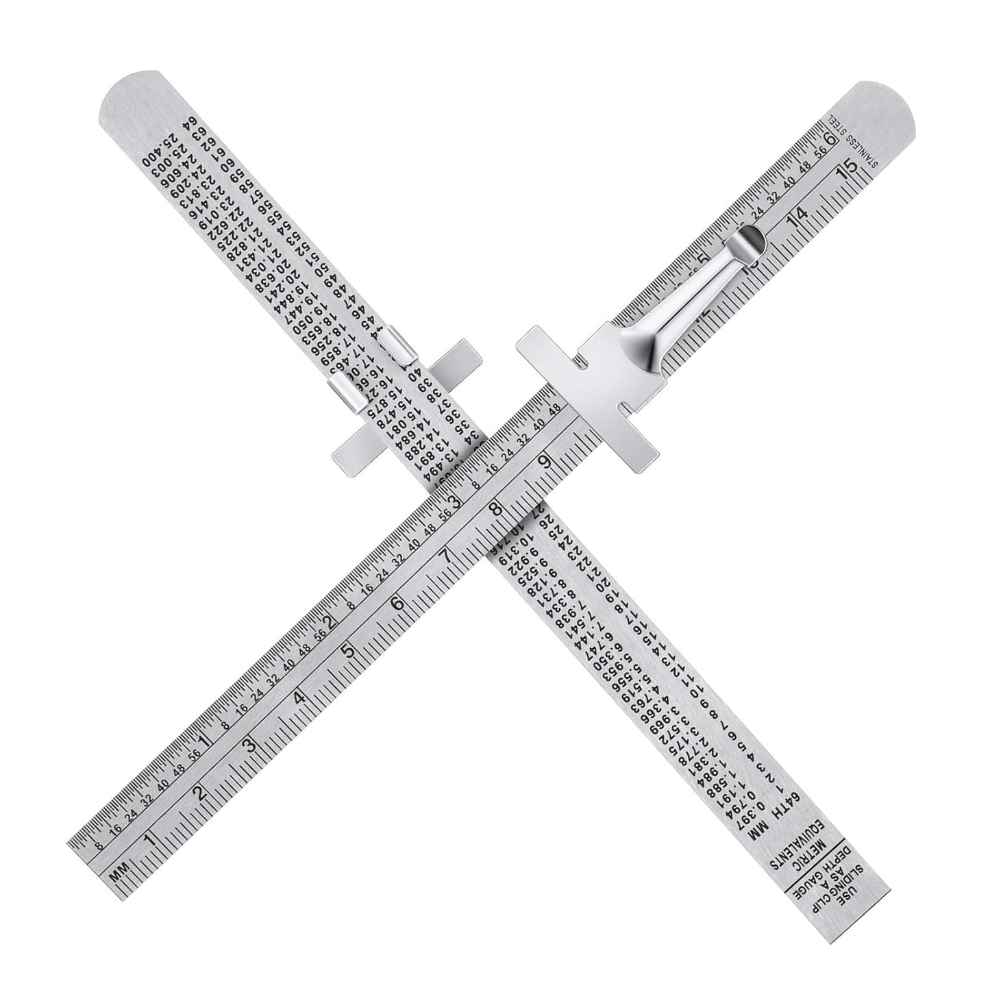 6 Inch 15 cm Pocket Ruler Flexible Precision Stainless Steel Ruler with Detachable Clips Stainless Steel Pocket Clip Scale Gauge Metric British System(2 Pieces)