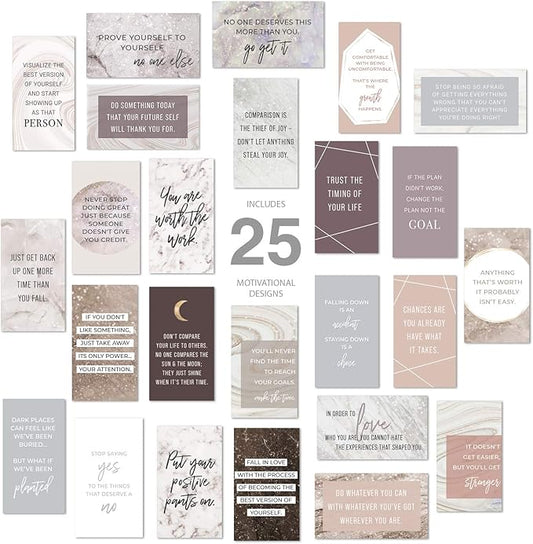 Canopy Street Marble Quartz Daily Gratitude Cards / 50 Motivational Kindness Cards / 25 Inspirational Quote Card Designs / 2.5” x 3” Uplifting Business Cards