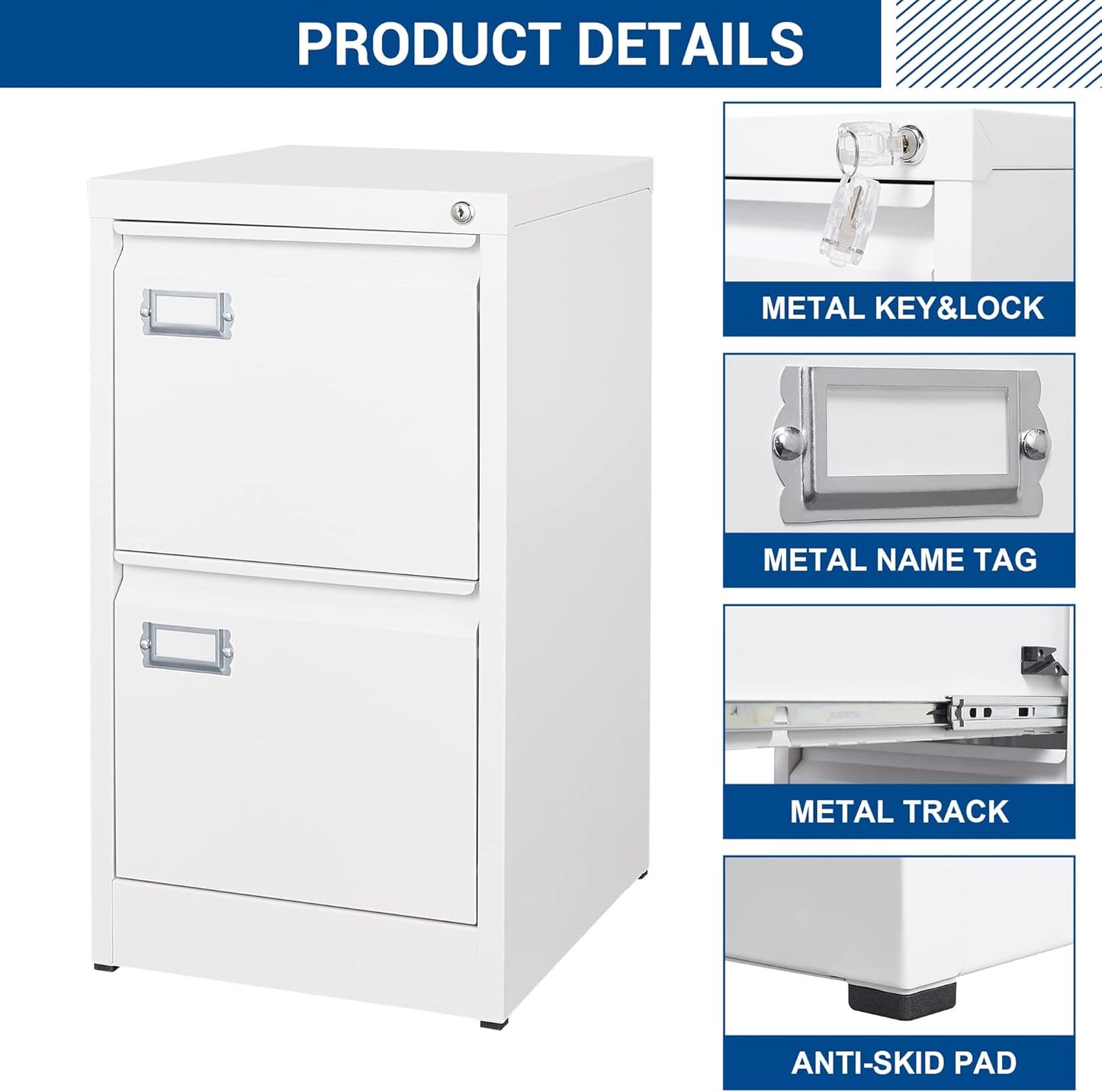 2 Drawers Vertical File Cabinets - 17.8" Deep Lockable Filing Cabinet - Metal Storage Cabinets for Home Office to Hanging Files Letter/Legal/F4/A4 Size