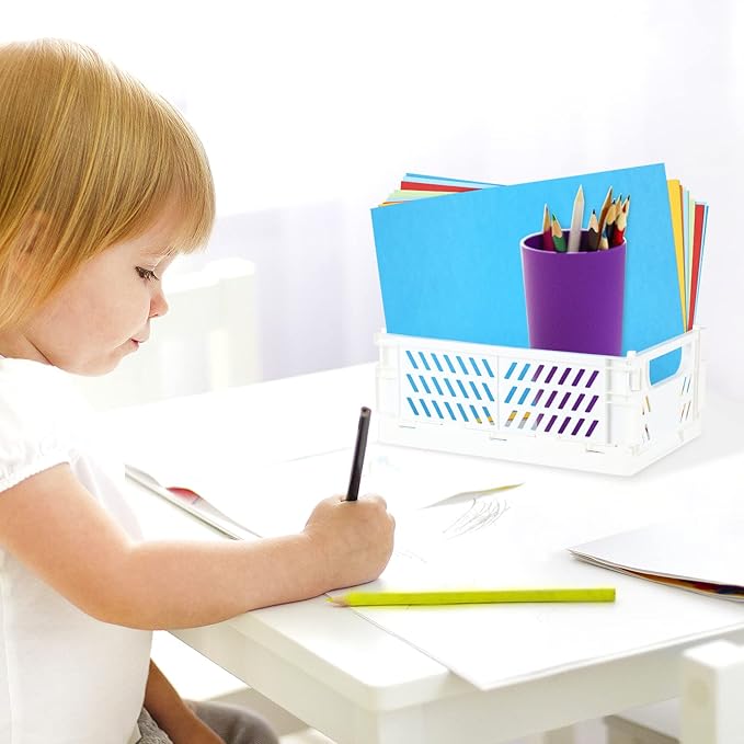 Tixill 2-Pack Mini Foldable Plastic Baskets for Organizing and Storage, Collapsible Storage Crate for Home Kitchen Bedroom Bathroom Office (9.8x6.5x3.8, White)