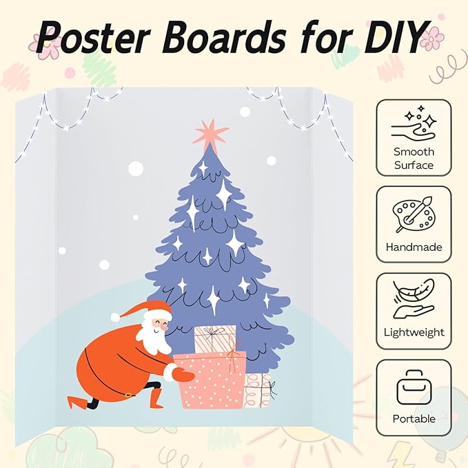 4 Pack Trifold Poster Board, 17x26 Inches White Presentation Board, Portable Display Board for Science Fair, School DIY Project and Business Exhibitions