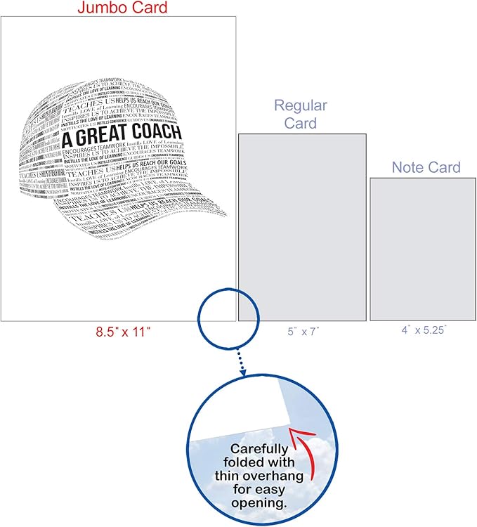 NobleWorks - 1 Jumbo School Teacher Thank You Notecard From US, Everyone w/Envelope (8.5 x 11 Inch) Team Sports Athlete Gratitude, Coaches and Mentor Notecard - Great Coach Thank You J6767TYG-US
