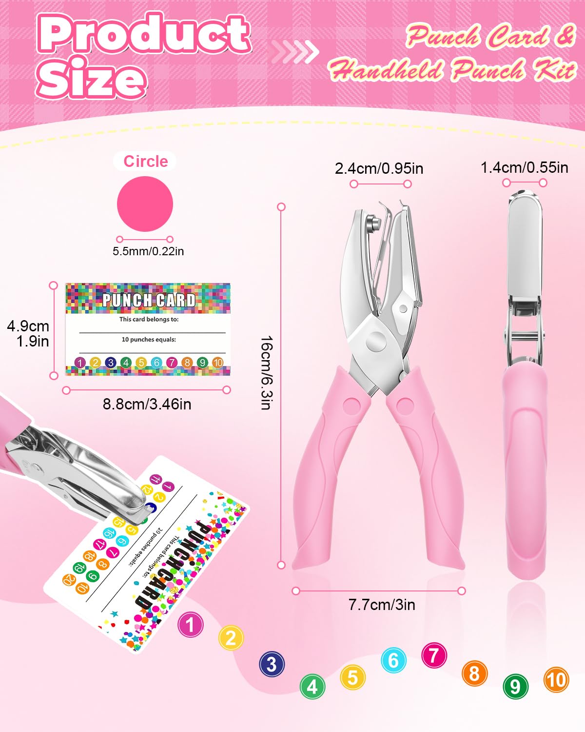 UCEC 200 Pieces Punch Cards for Classroom with Circle Hole Puncher, Incentive Loyalty Reward Card with Handheld Single Punch Kit to Behavior for Business Home Classroom School Kids Students Teachers