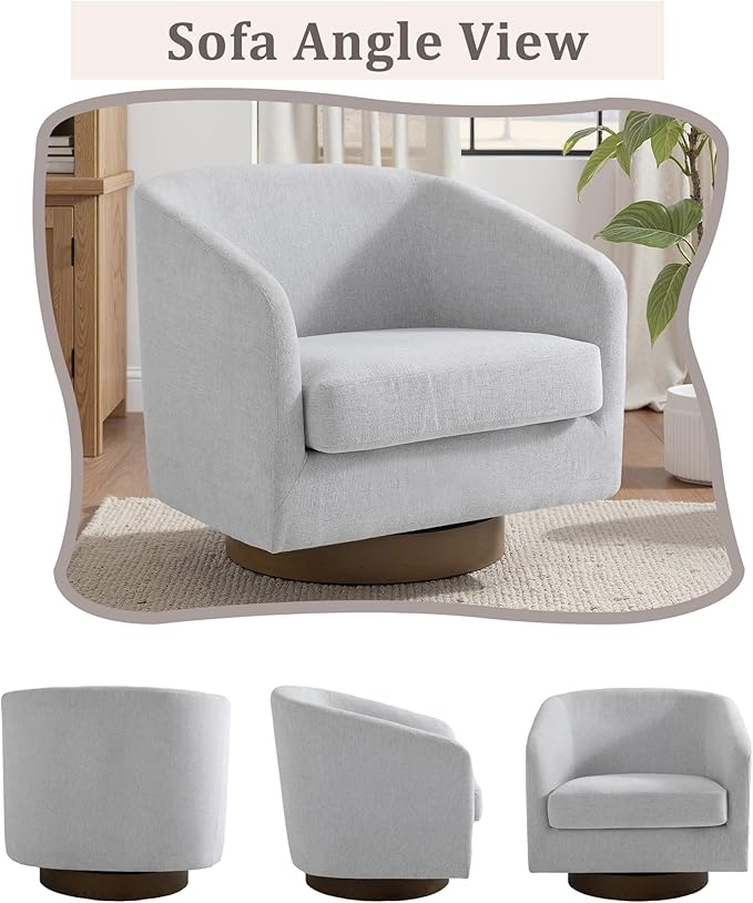 UIXE Swivel Accent Chairs Set of 2, Chenille Upholstered Barrel Chair for Living Room, Comfy Round Armchair Single Sofa Bedroom Reading Seat - 31" W, Beige