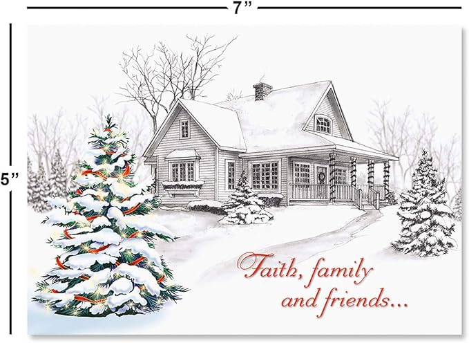 Current Winter Home Religious Christmas Cards with Envelopes - Set of 18 Large 5 x 7-Inch Folded Cards, Faith Holiday Greeting Card Value Pack