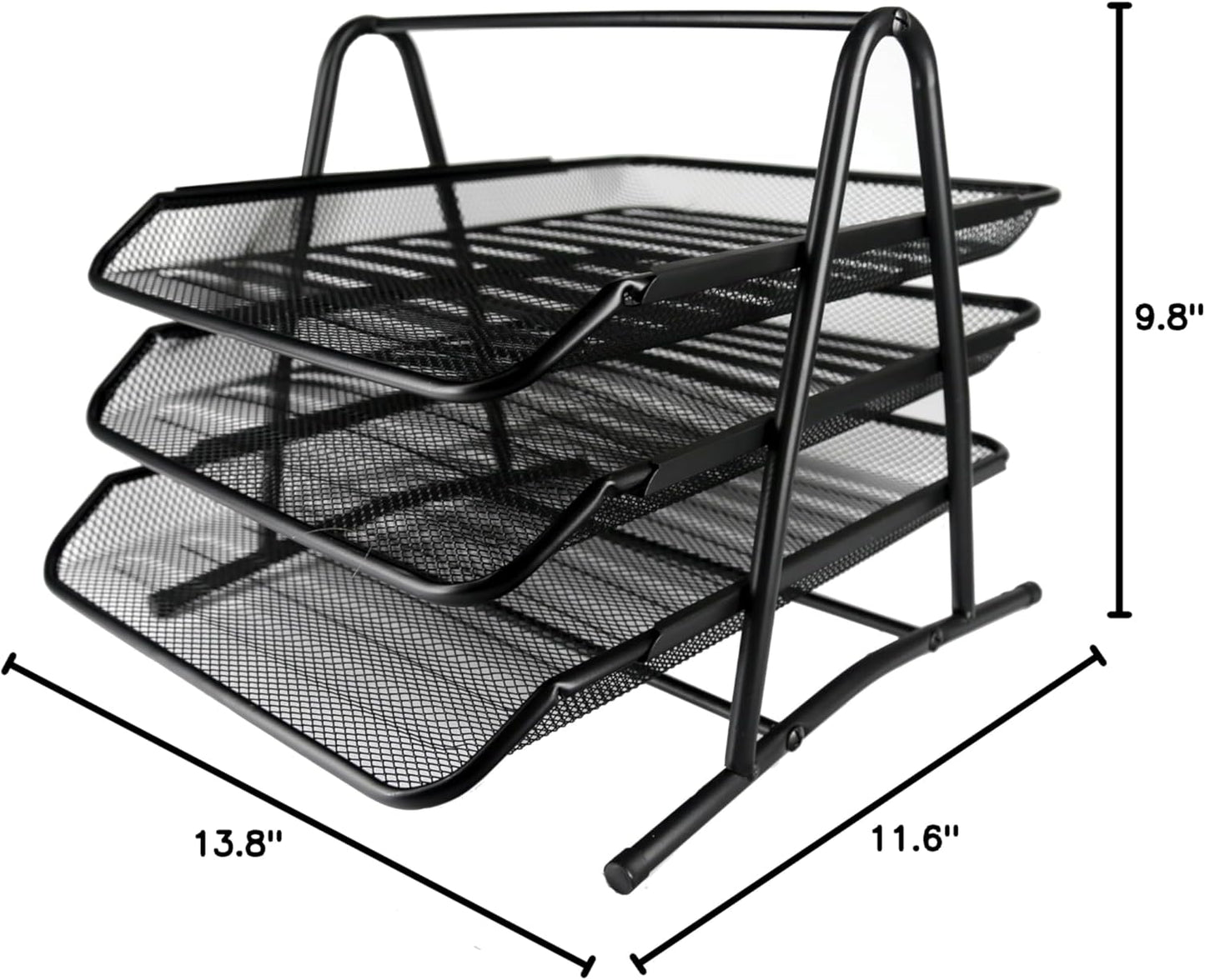 Huron Desktop Horizontal File Binder Organizer Storage Letter Tray, 3 Slot, Black Steel Mesh