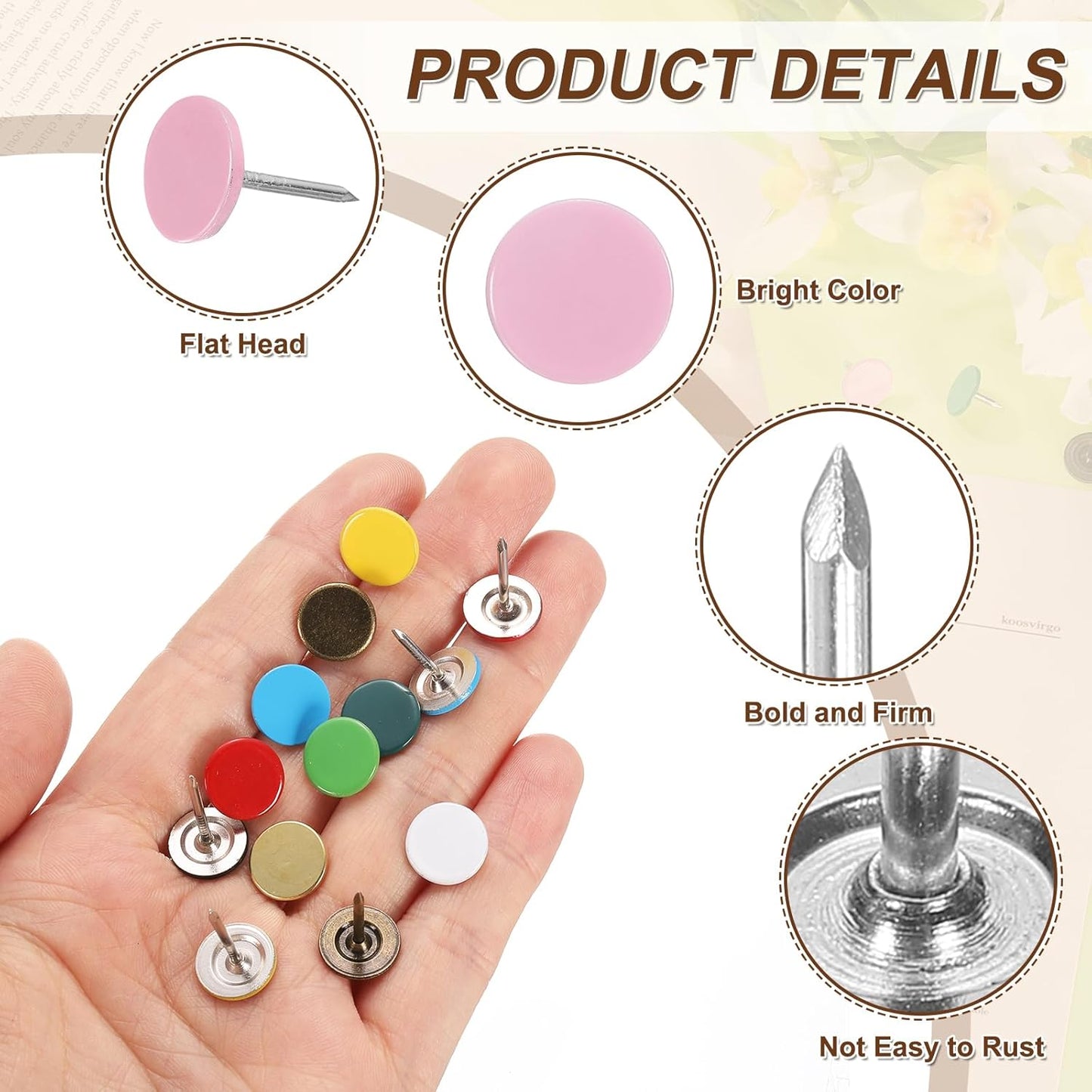 uxcell 120Pcs Push Pins, 11mmx17mm Round Flat Head Decorative Thumb Tacks Upholstery Tacks for Cork Board Office Wall Hangings, Pink