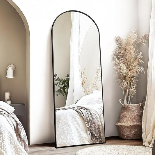 Simple Deluxe Arched Wall Mirror Full Length, 59"x16" Floor Mirror with Stand, Full Length Body Floor, Wall Mounted Mirror for Bedroom, Black