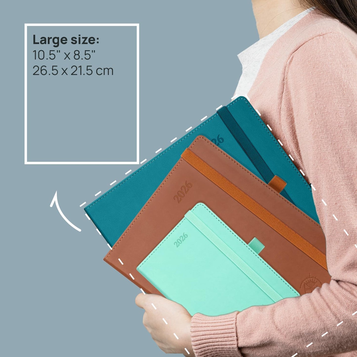 POPRUN 2026 Planner (Large - 8.5'' x 10.5'') - 2026 Weekly Calendar (Jan. 2026 - Dec. 2026) with Hourly Time Slots, Weekly/Monthly Appointment Book for Time Management - Leather Soft Cover - Brown