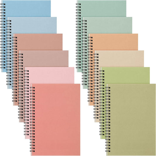 Fuutreo 12 Pcs Spiral Notebook for Work A5 8.3 x 5.7 Inch College Ruled Spiral Journal Notebook Kraft Cover Ruled Paper, 12 Color, 60 Sheets, 120 Pages for Office School(Earthy Color)