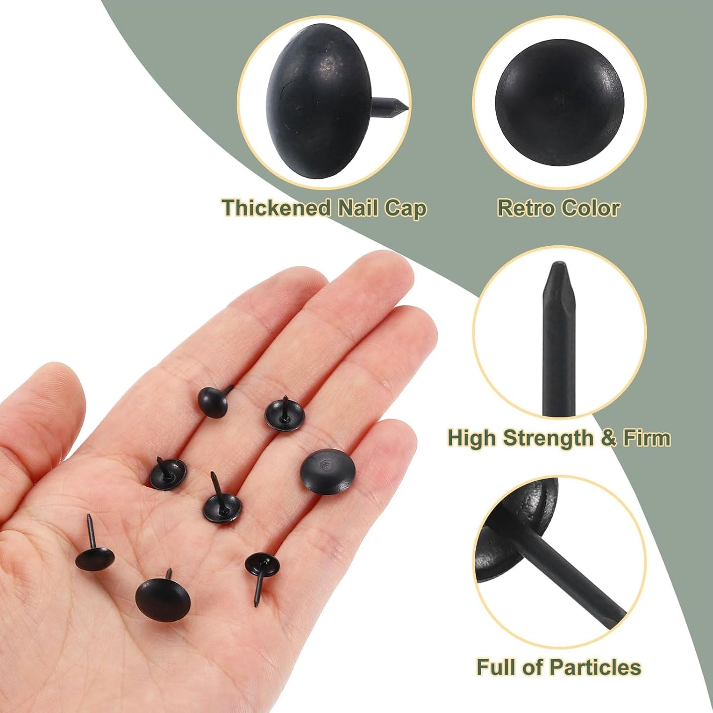 uxcell 50 Pcs Upholstery Tacks, 9 x 9mm Round Head Upholstery Nails Pins Vintage Decorative Furniture Tacks for Chairs Sofas Beds DIY Project, Black